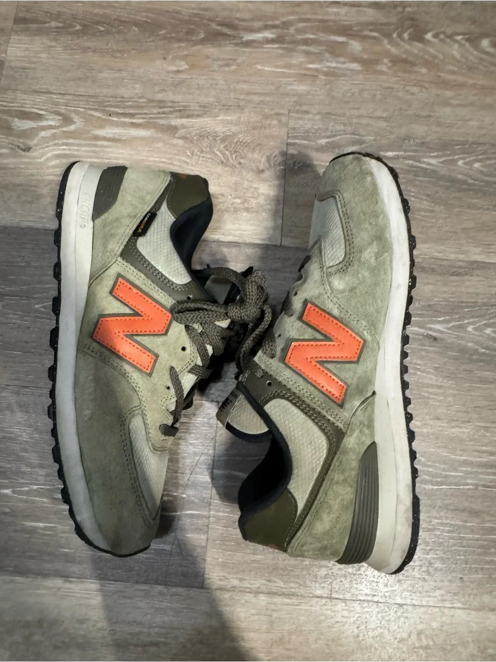 New Balance Olive Green Suede Sneakers with Orange 'N'